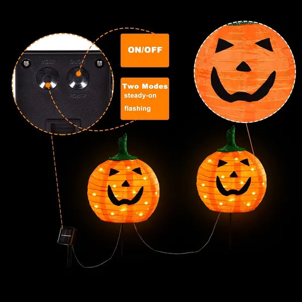 Halloween Solar Pumpkin Lantern Stake Lights Set of 4