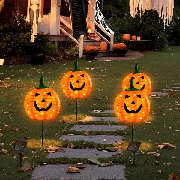 Halloween Solar Pumpkin Lantern Stake Lights Set of 4