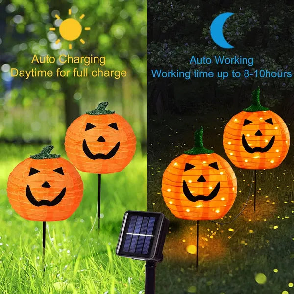 Halloween Solar Pumpkin Lantern Stake Lights Set of 4